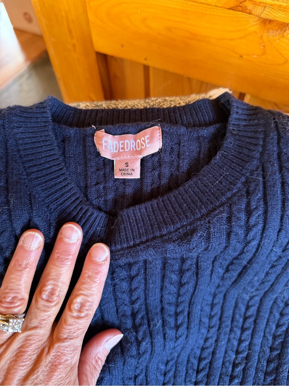 Women's Navy Crew Neck Cable Knit Sweater